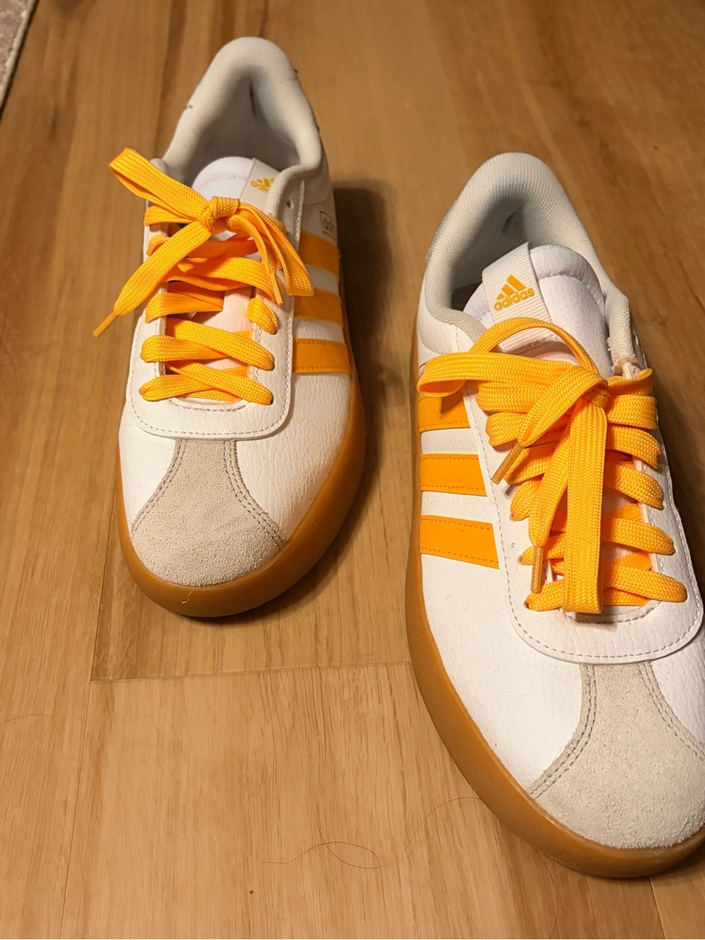 adidas White and Yellow Orange-Trim Low-Top Sneakers